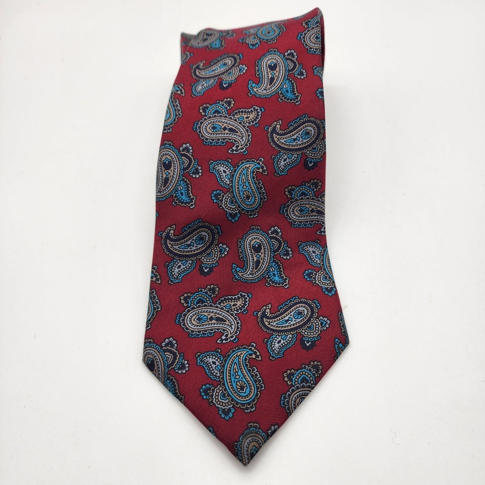 Oscar de la Renta Men's Necktie Burgundy Blue Paisley Print Dress Tie
